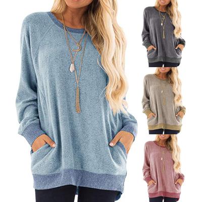 China Wholesale Anti-shrink Long Sleeve Round Sweatshirt Pocket Neck Women's Casual Fashion T-shirt for sale