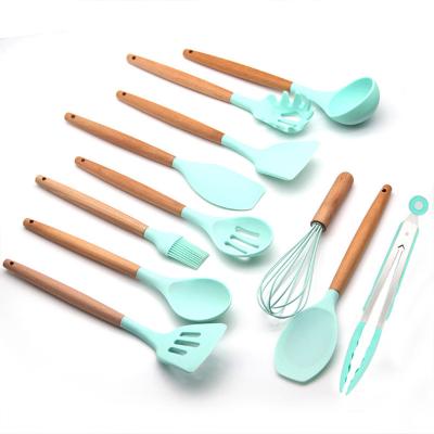 China Modern Wooden Handle Silicone Kitchen Utensils Set Kitchenware Accessories Kitchenware Silicone Shovel 12 Pieces for sale