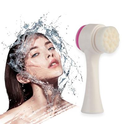 China Acne Treatment 2 in 1 Double Sided Facial Cleansing Brush with Soft Bristle Silicone Massager for Washing Makeup Cleansing Exfoliating Massage for sale