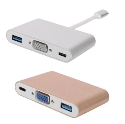 China Type C to VGA USB+ PD Adapter Multifunction 3 in 1 USB C to VGA Adapter USB TYPE C Hub for sale