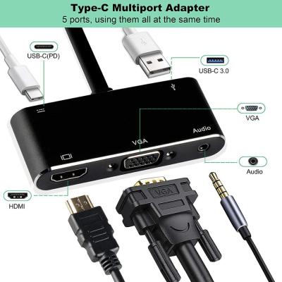 China Type C HUB 5 in 1 smart hub with type c to HDMI VGA HDTV audio port for matebook for sale