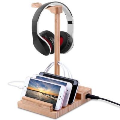 China Tablet Universal Bamboo 3 Ports USB 5V 3A Fast Charging Dock Charging Station for sale