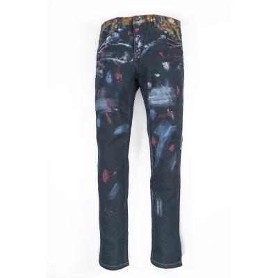 China 2022 Custom Factory Wholesale Graffiti Mens Breathable Jeans Slim Straight Pants for sale