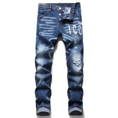 China Breathable Nightclub Trend Washed Feet Denim Pants Mens Printed Broken Jeans for sale