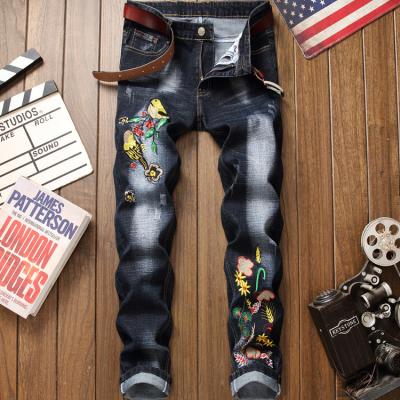 China 2022 Autumn New Men's Breathable Bird Blue Gray Embroidered Jeans Trend Foreign Trade Nostalgic Retro Pants for sale