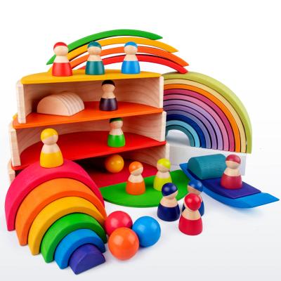 China Non-Toxic Montessori Wooden Toys Rainbow 11pcs Material Wooden Board Puzzle Blocks Learning Toys For Kids Age Grade 18M+ for sale