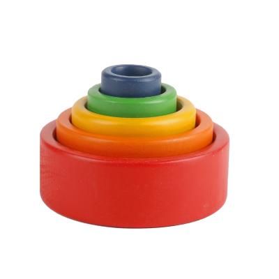 China Montessori Wooden Toys Rainbow 5pcs Non-Toxic Material Wooden Bowl Stacker Block Set Learning Toys For Kids Age Grade 18M+ for sale