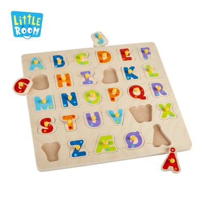 China Toddler Non-Toxic Material Chunky Alphabet Baby Natural Wooden Peg Puzzle ABC 3D Alphabet Puzzle for sale