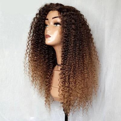 China Kinky Curly New Wig Honey Brown Kinky Curly Wig With Brazilian 5x5 Lace Closure Hair Wig Vendors for sale