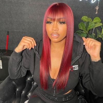 China Fast Shipping Straight All Bangs Wigs Hair Machine Made Wigs With Bangs For Black Women Non Lace 99j Burgundy Red Color for sale