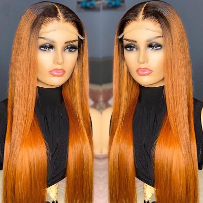 China Full Lace Wigs Real Hair Ombre Silky Straight Dark Roots Peruvian Hair Full Lace Wigs Factory Price With Baby Hair for sale