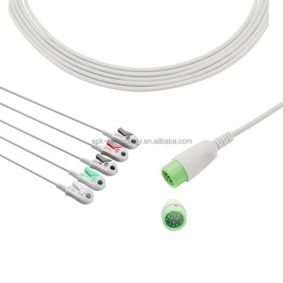 China Mornitoring Comen One Piece 5 Lead ECG Cable Anti-Defibrillation Medical Patient Compatible Clip AHA 12pin for sale