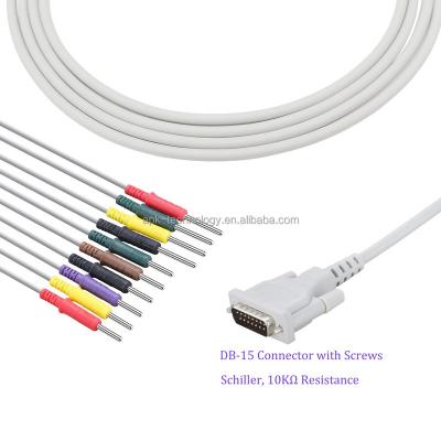 China EKG Patient Monitor Schiller EKG Cable 10K Resistance DB-15 Connector IEC Compatible Din3.0 for sale