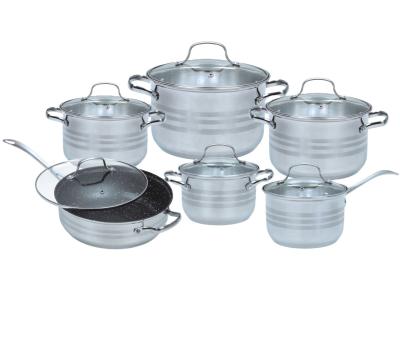 China German Cookware Set 12 PCs Durable Stainless Steel Nonstick Commercial Induction Cooking Pot Set Glass Lid for sale