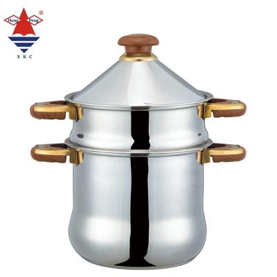 China Viable Hot Sale Food Convenient Warmer Stock Pot with Steamer Couscous Pot Stainless Steel Cookware Set for sale