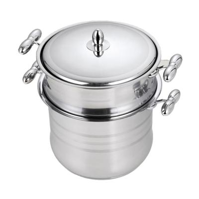 China Stainless steel 4.0/6.0/8.0/12.0/14.0 L viable hot sale induction bottom soup pot with steam couscous pot for sale