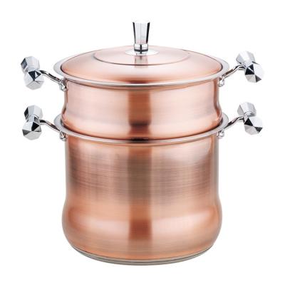 China Durable Large Size Stainless Steel Non Stick Copper Plating Induction Bottom Soup Pot With Steam Cookware Set Couscous Pot for sale