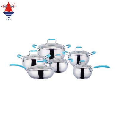 China Sustainable Apple shape with molding blue color silicon color ware cooking set cookware and button 12pcs knob stainless steel for sale