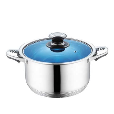 中国 Sustainable Induction Non Stick Pot Stainless Steel Casserole Soup Pot With Blue Glass Lid 販売のため