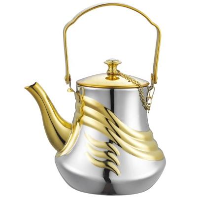 China Sustainable Stainless Steel Teapot Gold Tea Kettle With Tea Strainer Water Pot for sale