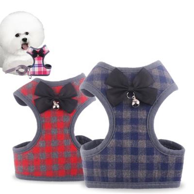 China Padded Free Products Sample Wholesale Dog Pet Harness Breathable Adjustable Nylon Vest And Dog Harness Leash With Bowknot Set for sale