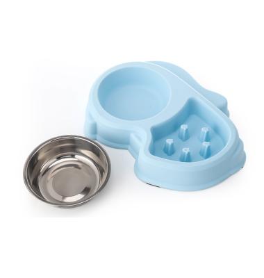 China Double Bowls Stainless Steel Automatic Slow Feeder Non-Toxic Slow Feeder Dog Slow Feeder Eating Dog Food Bowl for sale