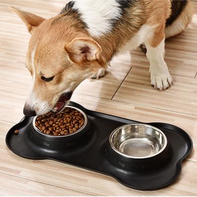 China Automatic Puppies Stainless Steel Water And Food Feeder Pet Bowl, Non Spill Heavy Duty Folding Feeding Silicone Mat Double Dog Bowl for sale