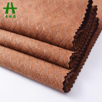 China Add Your Treatment For Gym Fabric Mulinsen Textile Polyester Spandex Glue Bonded Scuba Suede Fabric With Gold Stamping for sale