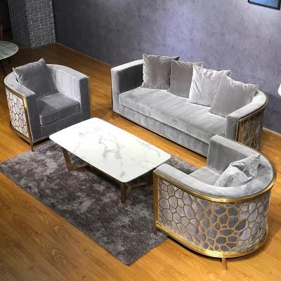 China (Other) Commercial Wholesale Adjustable Sofa Chair Iron Metal Gold Frame Sofa Combination Velvet Fabric Furniture Living Room Sofa for sale