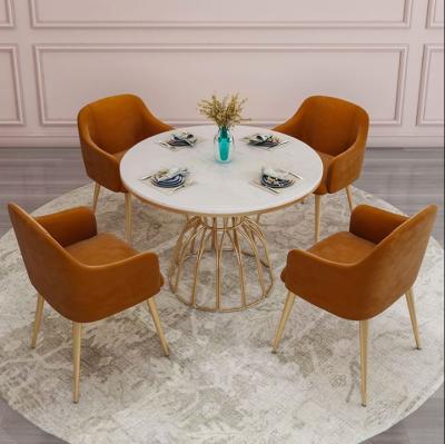 China Strong Marble Top Dining Table Set Simple Gold Legs Coffee Marble Dining Table Set for sale