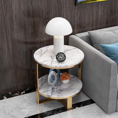 China Modern Design Modern Design Round Luxury Light White Marble Bedside Table With Gold Table Legs For Bedroom for sale