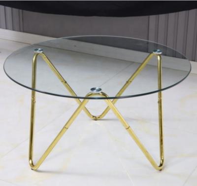 China Modern hot sale modern living room furniture sofa table set metal coffee table design gold accent glass table for sale