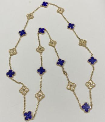 China VCA Replik Vintage Alhambra Halskette 20 Motive 18K Gelbgold Diamant Lapis Lazuli zu verkaufen