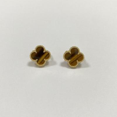 China Van Cleef Arpels 15MM 18k Gold Earrings Vintage Alhambra  Tigers Eye Stud Earrings for sale