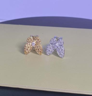 China Yellow Gold Pure 18K Two Butterfly Gold Earring Sapphire And Diamond Earrings 0.99 Carat for sale