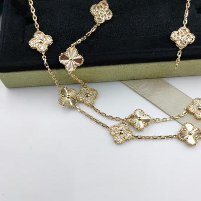 China VCA 18K Gold Necklaces With Natural Diamond Stone Vintage Alhambra Long Necklace for sale