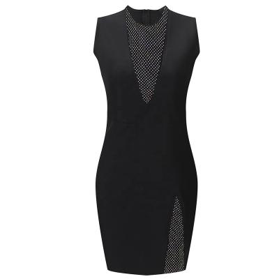 China Anti-Static Amazon Sexy Deep V Dress Women's Mesh New V Sleeveless Dress Women's Clothing Quilting Rhinestone Slim Sexy Club Dress for sale