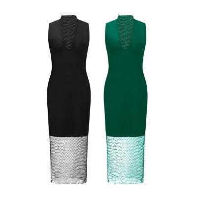 China Anti-Static Women's Sexy Mesh Translucent Stripe Opening Tight Rhinestone Club Sequin Ladies Dresses Dress 2023 sexy for sale