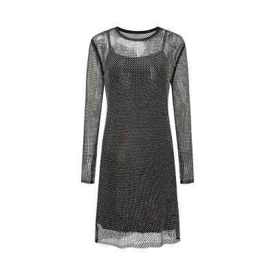 China Wholesale Fashion Rhinestone Anti-Static Ladies Clothes Sexy Black Mini Dresses For Women Tight Slip Club Mesh Dress for sale