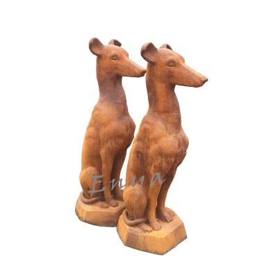 China Large Paired Rustic Antique Life Size Outdoor Metal Dog Sculpture Sitting Statues for sale