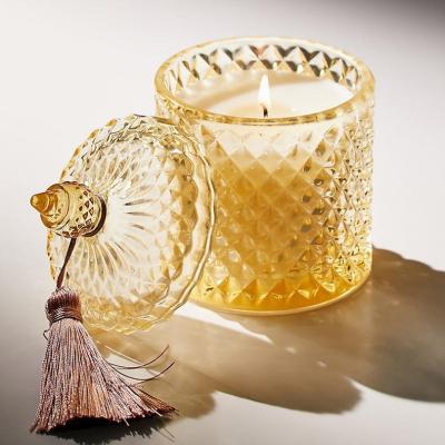 China Home Decoration Sweet Home Fragrance Candy Crystal Scented Candle Glass Holder with Tassel for sale