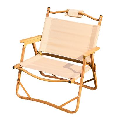 China Hot Selling Camping Chair Popular Design Portable Outdoor Aluminum Kermit Chair Foldable Wood Handle for sale