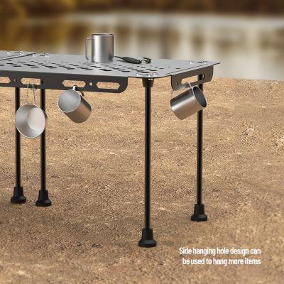 China Outdoor Equipment Raising Camping Outdoor Multifunctional Aluminum Foldable Table With Side Hole Hanging Design for sale