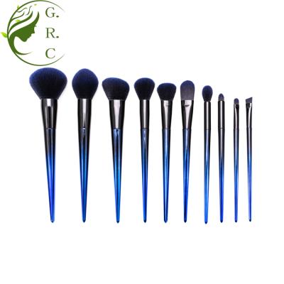 China Angular Blush Gradient Plastic Nylon Ramp Hair Premium Handle 10pcs Blue Makeup Brush Set for sale