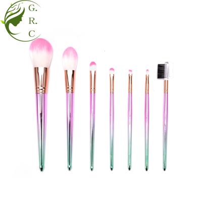 China Angular Blush Travel Portable 7pcs Mounted Gold Full Plating Plastic Handle Makeup Brush Set Te koop