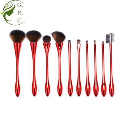 China Angular Blush 10pcs Red Thin Size Plastic Handle Makeup Brush Set Hot Sale Te koop