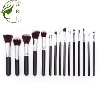 China Angular Blush Private Logo Printing 15 Pcs Pro Makeup Brushes Black Silver Olive Handle Cosmetic Brushes Te koop