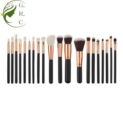 China Angular Blush Vegan High Quality Wooden Natural Hair Handle Rose Golden Private Label Professional Custom Makeup Brush Set for sale