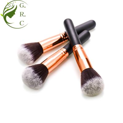 China Angular Blush Rose Golden Big Wooden Handle High Quality Kabuki Makeup Powder Brush Make Up Brushes for sale