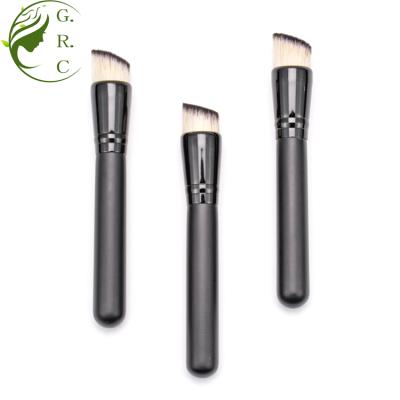 China Korean Flat Brush Base Peached Makeup Flat Liquid Brush Cream Foundation Natural Wood Cosmetic Luxury Brush for sale